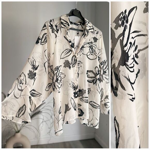 Zara Semi-Sheer Printed Blouse New - Picture 1 of 10